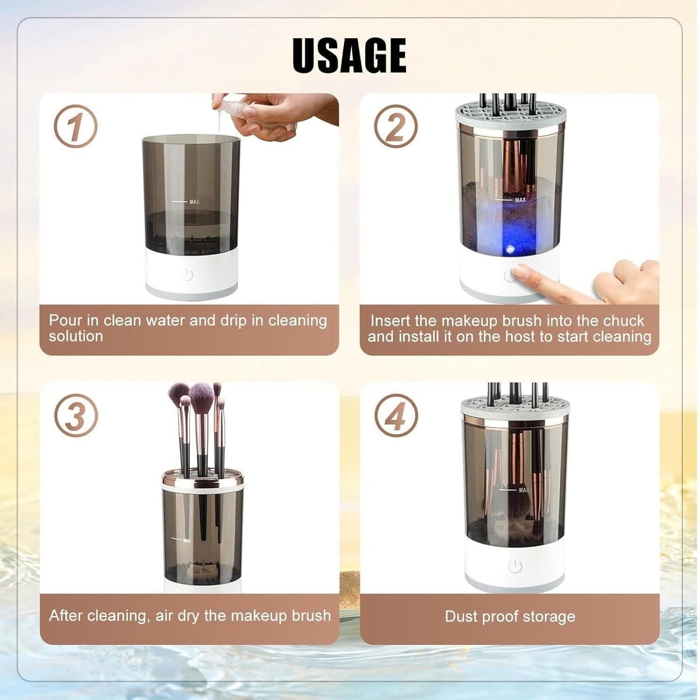 Nettoyeur de pinceaux de maquillage, nettoyeur de pinceaux électrique, appareil de nettoyage cosmétique automatique en profondeur rechargeable par USB